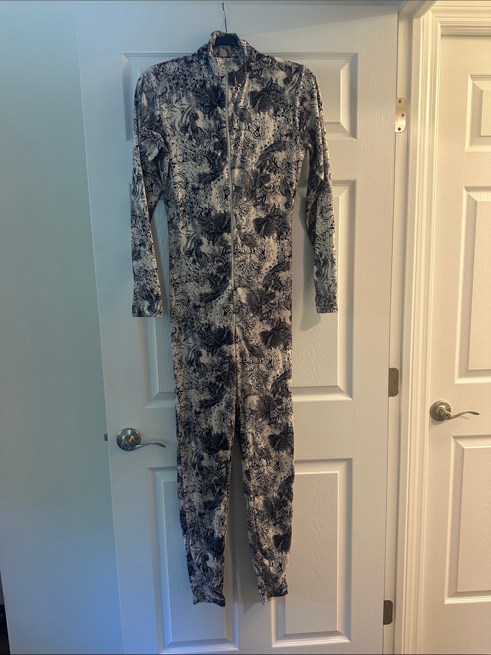 NILS Black and White Zip-Front Printed woman’s ski/layering Onesie